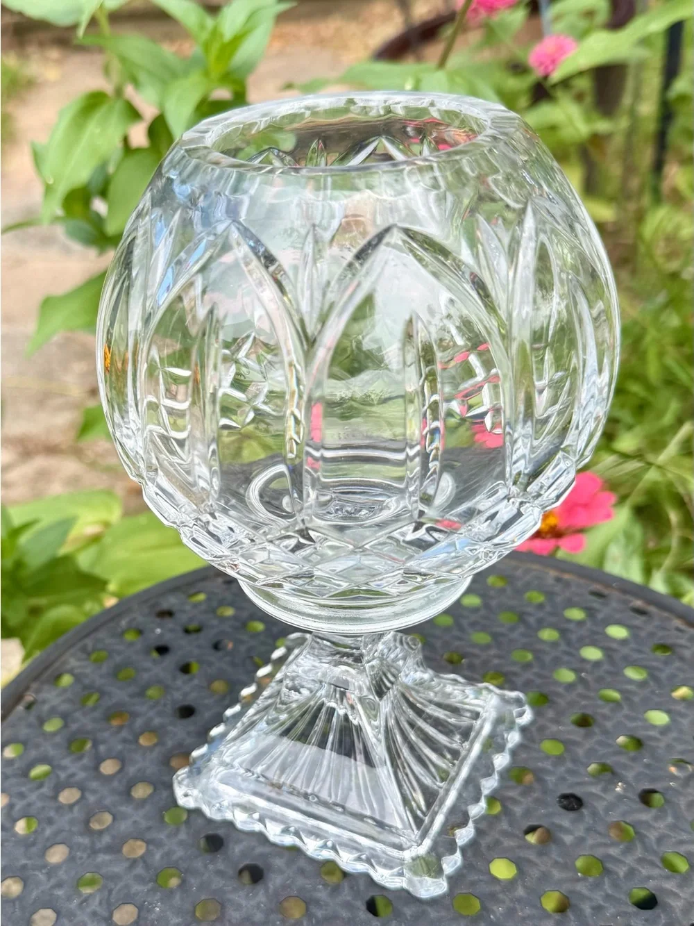 Vintage 24% Lead Crystal Rose Bowl Vase with Pedestal “Astor” Pattern - EUC